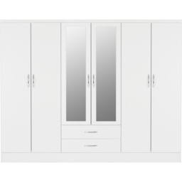 Seconique Nevada 6 Door 2 Drawer Gloss White Wardrobe - Size: 6 Door, 2 Drawer - Wilko - thumbnail 3