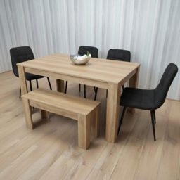 Portland 6 Seater Square Velvet Dining Table Set Oak Effect and Black - Multi - Wilko - thumbnail 6