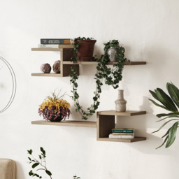 Decortie Natural Oak Wall-Mounted Floating Shelf Set 2 Pack - Size: 18 x 75 x 19.5cm - Brown - Wilko - thumbnail 4