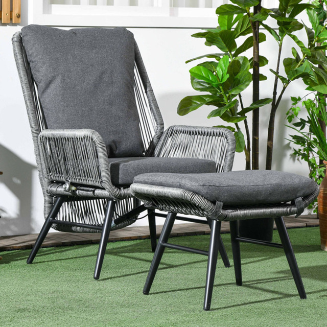 Outsunny Grey Garden Rattan Leisure Chair Set with Adjustable Backrest - Size: 94 x 67 x 83cm - Wilko - image 1