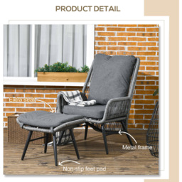 Outsunny Grey Garden Rattan Leisure Chair Set with Adjustable Backrest - Size: 94 x 67 x 83cm - Wilko - thumbnail 7