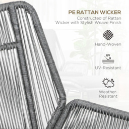 Outsunny Grey Garden Rattan Leisure Chair Set with Adjustable Backrest - Size: 94 x 67 x 83cm - Wilko - thumbnail 5