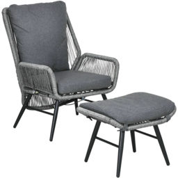 Outsunny Grey Garden Rattan Leisure Chair Set with Adjustable Backrest - Size: 94 x 67 x 83cm - Wilko - thumbnail 3
