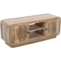 Brooklyn Hudson 2 Door 2 Shelf Carved Mango Wood TV Unit - Brown - Wilko - thumbnail 3
