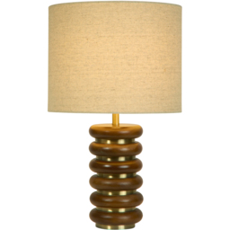 Lighting Collection Hennessey Natural Linen Shade Wood and Brass Table Lamp - Size: 40 x 33 x 33cm - Walnut Brown and Multi - Wilko - thumbnail 4
