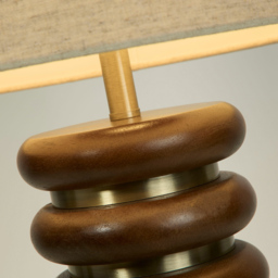 Lighting Collection Hennessey Natural Linen Shade Wood and Brass Table Lamp - Size: 40 x 33 x 33cm - Walnut Brown and Multi - Wilko - thumbnail 5