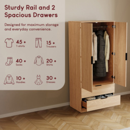 Vida Designs Trega 2 Drawer 2 Door Pine Wardrobe - Size: 2 Door, 2 Drawer - Wilko - thumbnail 7
