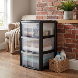 3 Drawer Black Tower Storage Unit - Size: 39 x 67 x 38cm - Wilko - thumbnail 6