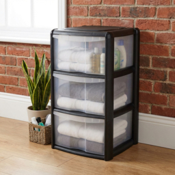 3 Drawer Black Tower Storage Unit - Size: 39 x 67 x 38cm - Wilko - thumbnail 3