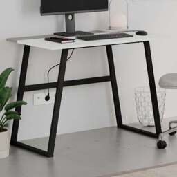 Decortie Kemre Metal Leg Modern Computer Desk Black White and Mocha Grey - Size: 76.7 x 106 x 60cm - Multi - Wilko