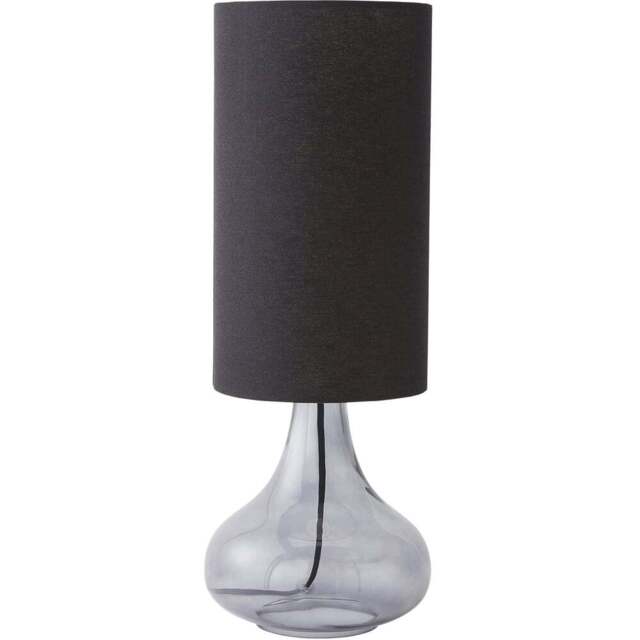 ValueLights Sylvie Black Linen Tall Lamp Shade Smoked Glass Squat LED Table Lamp - Size: 52 x 19 x 19cm - Grey - Wilko - image 1