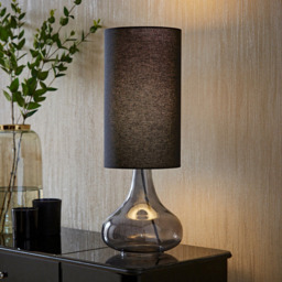 ValueLights Sylvie Black Linen Tall Lamp Shade Smoked Glass Squat LED Table Lamp - Size: 52 x 19 x 19cm - Grey - Wilko - thumbnail 3