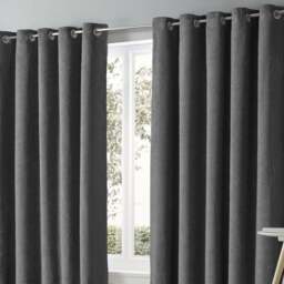 Velosso Teddy Charcoal Eyelet Curtains 168 x 183cm - Size: W 168 x D 183cm - Grey - Wilko - thumbnail 4