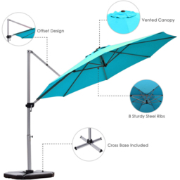 Costway Blue Crank and Tilt Cantilever Parasol 3.3m - Wilko - thumbnail 7
