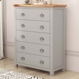 Cabinet Bits Argenta 5 Drawer Grey Chrome Cup Handle Chest of Drawers - Wilko