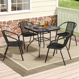 Living and Home Wicker 4 Seater Black Marble Square Dining Set - Wilko
