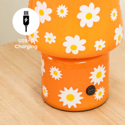 ValueLights Hanya Flower Glass Rechargeable LED Portable Table Lamp - Orange - Wilko - thumbnail 7