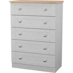 Crowndale Sussex 5 Drawer Grey Ash and Bardolino Oak Chest of Drawers Ready Assembled - Grey Ash & Bardolino Oak - Wilko - thumbnail 4