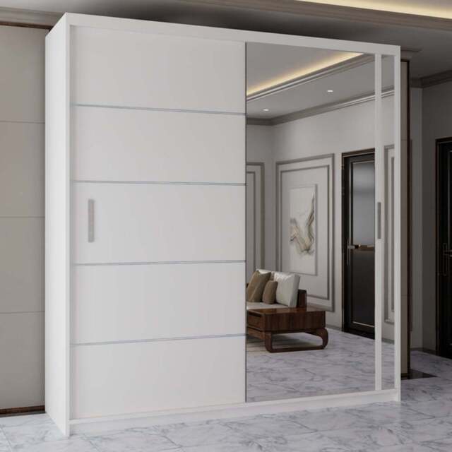 Sliding Wardrobes 4U 2 Sliding Door White Modern Full Length Mirrored Wardrobe 180cm - Size: 2 Door - Wilko - image 1