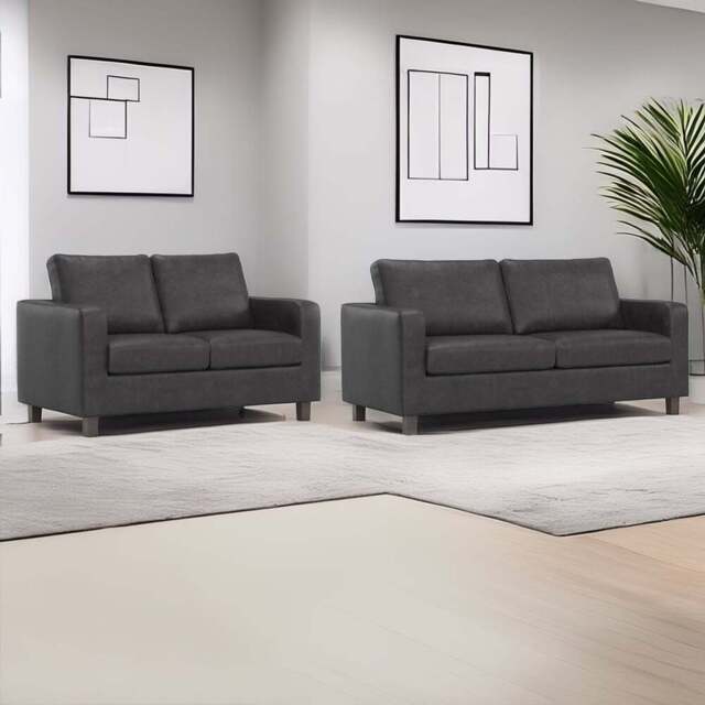 York 5 Seater Black Faux Leather Sofa Suite - Wilko - image 1