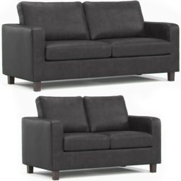 York 5 Seater Black Faux Leather Sofa Suite - Wilko - thumbnail 3