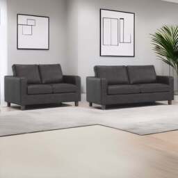York 5 Seater Black Faux Leather Sofa Suite - Wilko - thumbnail 1