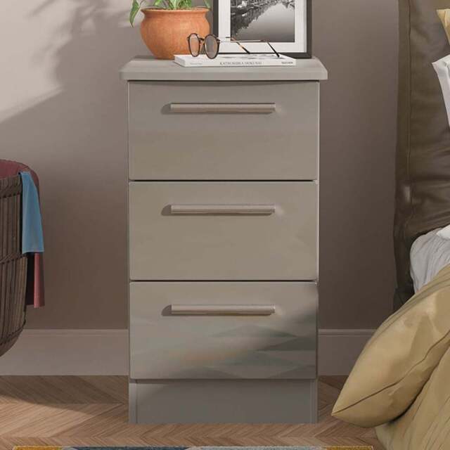 Crowndale Knightsbridge 3 Drawer Grey Gloss and Dusk Grey Bedside Cabinet Ready Assembled - Grey Gloss & Dusk Grey - Wilko - image 1
