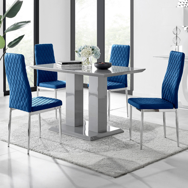 Furniturebox Molini Valera 4 Seater Dining Set Grey Gloss Navy Blue and Chrome - Wilko - image 1