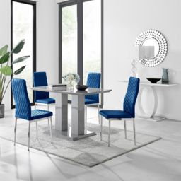 Furniturebox Molini Valera 4 Seater Dining Set Grey Gloss Navy Blue and Chrome - Wilko - thumbnail 5
