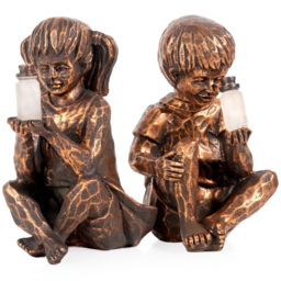 Garden Mile Boy and Girl Solar LED Garden Ornaments 2 Pack - Size: 13 x 9 x 9cm - Brown - Wilko