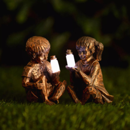 Garden Mile Boy and Girl Solar LED Garden Ornaments 2 Pack - Size: 13 x 9 x 9cm - Brown - Wilko - thumbnail 6