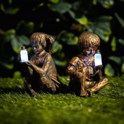 Garden Mile Boy and Girl Solar LED Garden Ornaments 2 Pack - Size: 13 x 9 x 9cm - Brown - Wilko - thumbnail 3
