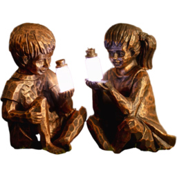 Garden Mile Boy and Girl Solar LED Garden Ornaments 2 Pack - Size: 13 x 9 x 9cm - Brown - Wilko - thumbnail 4