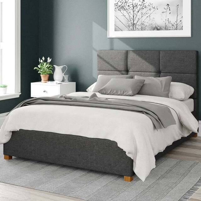 Aspire Caine Double Charcoal Saxon Twill Ottoman Bed - Grey - Aspire Beds - Wilko - image 1