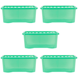 Wham 45L Clear Green Stackable Plastic Crystal Storage Box with Lid 5 Pack - Wilko - thumbnail 1