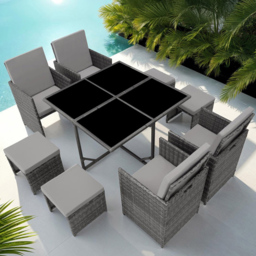 tectake Bilbao 8 Seater Garden Dining Table Set Grey - Wilko