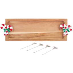 Candy Cane Acacia Cheeseboard SetNatural - Wilko