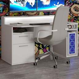 Florence Tezaur 3 Shelf 2 Drawer White LED Gaming Desk - Furniture To Go - Wilko - thumbnail 1