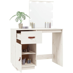 vidaXL Single Door Single Drawer White Solid Wood Pine Dressing Table with LED Mirror - Size: 133.5 x 95 x 50cm - Wilko - thumbnail 6