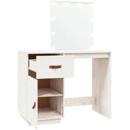 vidaXL Single Door Single Drawer White Solid Wood Pine Dressing Table with LED Mirror - Size: 133.5 x 95 x 50cm - Wilko - thumbnail 4