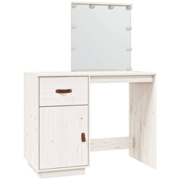 vidaXL Single Door Single Drawer White Solid Wood Pine Dressing Table with LED Mirror - Size: 133.5 x 95 x 50cm - Wilko - thumbnail 3