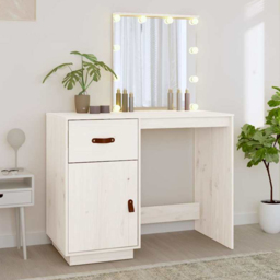 vidaXL Single Door Single Drawer White Solid Wood Pine Dressing Table with LED Mirror - Size: 133.5 x 95 x 50cm - Wilko