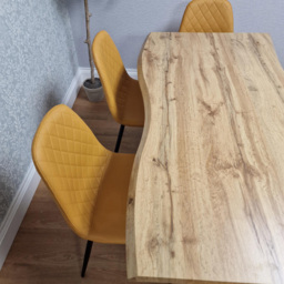 Portland 6 Seater Gem Pattern Wooden Tabletop Dining Bench Set Mustard - Wilko - thumbnail 3