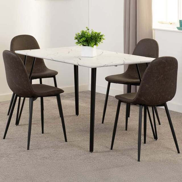 Seconique Marlow and Athens 4 Seater Dining Set White Marble and Brown PU - White Marble/Brown Pu - Wilko - image 1