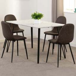 Seconique Marlow and Athens 4 Seater Dining Set White Marble and Brown PU - White Marble/Brown Pu - Wilko