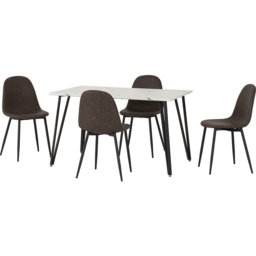 Seconique Marlow and Athens 4 Seater Dining Set White Marble and Brown PU - White Marble/Brown Pu - Wilko - thumbnail 4