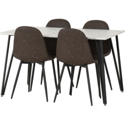 Seconique Marlow and Athens 4 Seater Dining Set White Marble and Brown PU - White Marble/Brown Pu - Wilko - thumbnail 3
