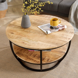 Home Source Albany 2 Tier Mango Wood Round Coffee Table - Size: 44 x 86 x 86cm - Brown - Wilko - thumbnail 4