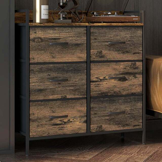 HOMCOM 6 Drawer Rustic Brown Bedroom Chest of Drawers - Wilko - image 1