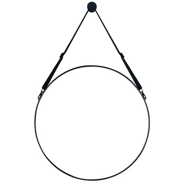 Living and Home Retro Round Hanging Mirror with Strap 60cm - Size: 60 x 60cm - Black - Wilko - image 1